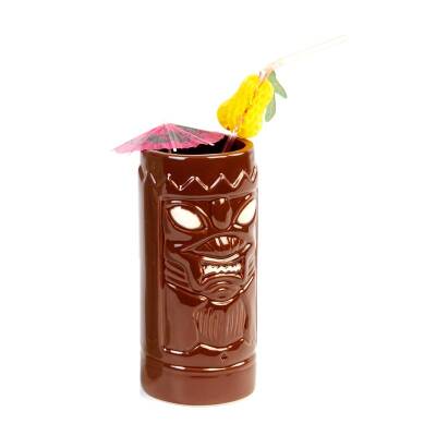 Biradlı GRV-20220 Seramik Tiki Mug Kokteyl Bardağı, 650 cc, 8x18, 5 cm, Kahverengi - 1