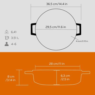 Lava Döküm Çok Amaçlı Yayvan Tencere. Trendy Serisi Çap(Ø)28cm, Turuncu - LV Y ST 28 K2 - 3