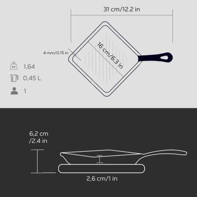 Lava Döküm Mini Kare Izgara Tava Kayın Ahşap Altlıklı Döküm Demir Yekpare Saplı Ölçü 16x16cm - LV ECO P GT 1616 K4 - 5