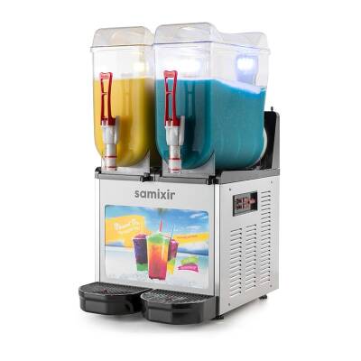 Samixir SLUSH24 Allure Twin Ice Slush Granita Milkshake ve Soğuk Meyve Suyu Dispenseri, 12+12 L, Inox - 1