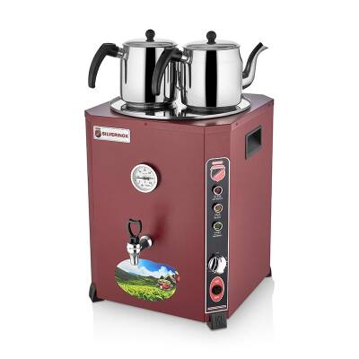 SilverInox EL-02K Elite Çay Makinesi, 2 Demlikli, 23 L, Kırmızı - 1